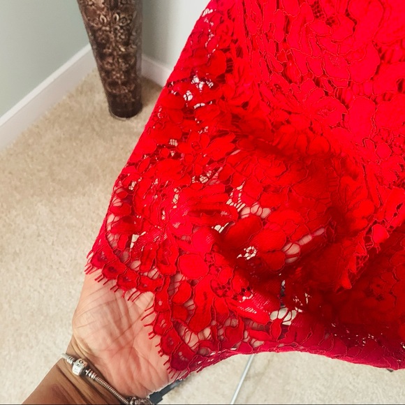LOFT Red Lace Fit and Flare Dress Size 14 - Picture 5 of 8